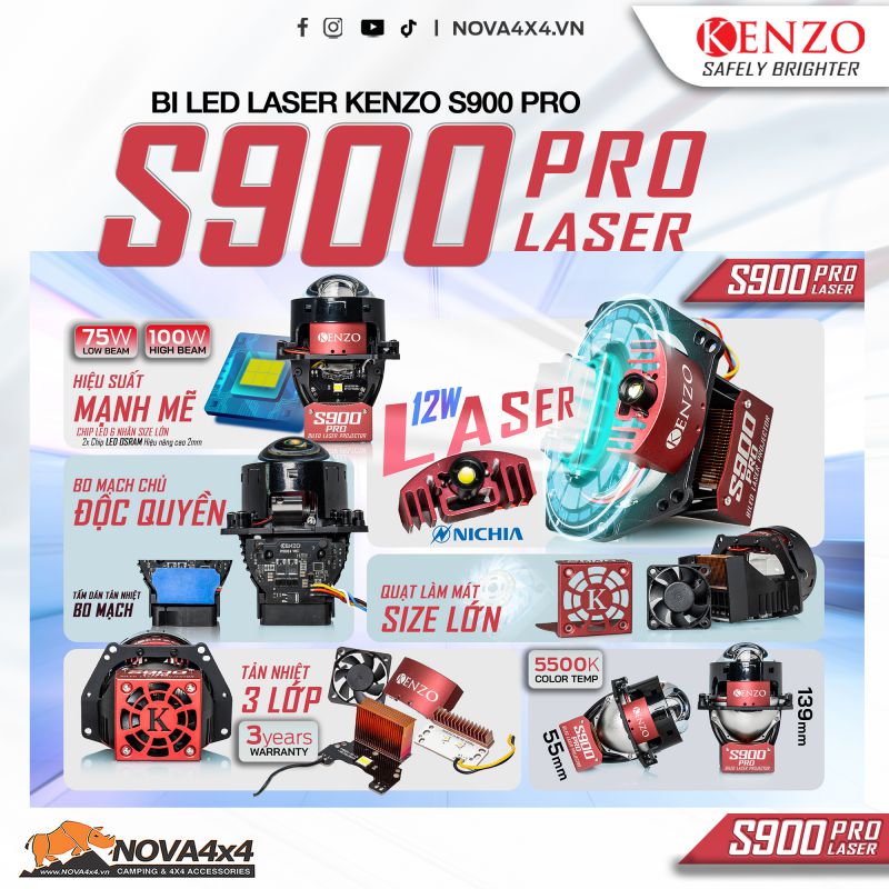 Bi Led Laser hiệu suất cao Kenzo S900 Pro 6