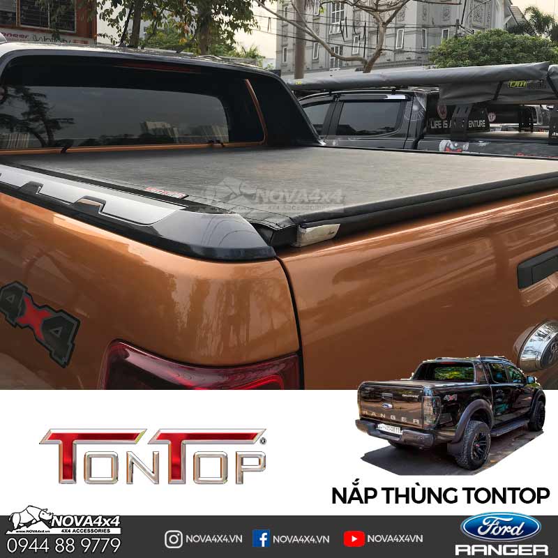 Nắp thùng bạt cuộn mềm Tontop cho Ford Ranger Wildtrak