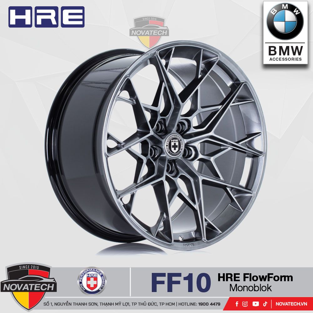 Mâm HRE FF10 FlowForm cho BMW G20 – Thiết kế 10 chấu kép, màu Liquid Silver