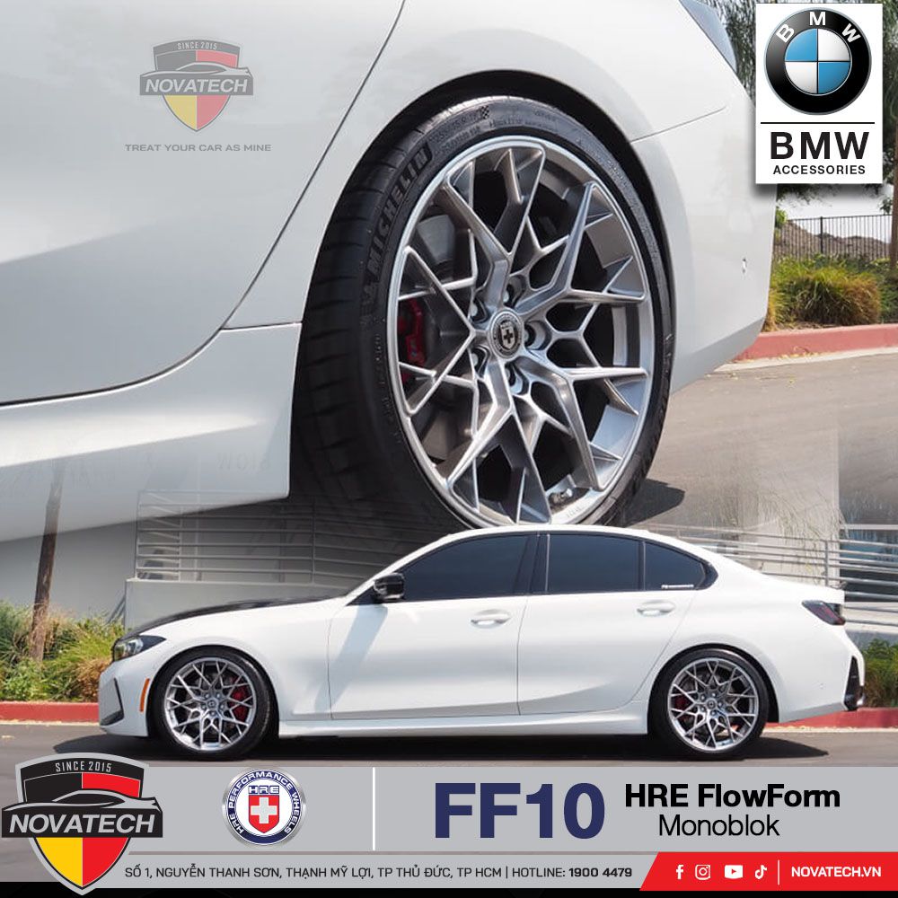 Mâm HRE FF10 FlowForm cho BMW G20 – Thiết kế 10 chấu kép, màu Liquid Silver