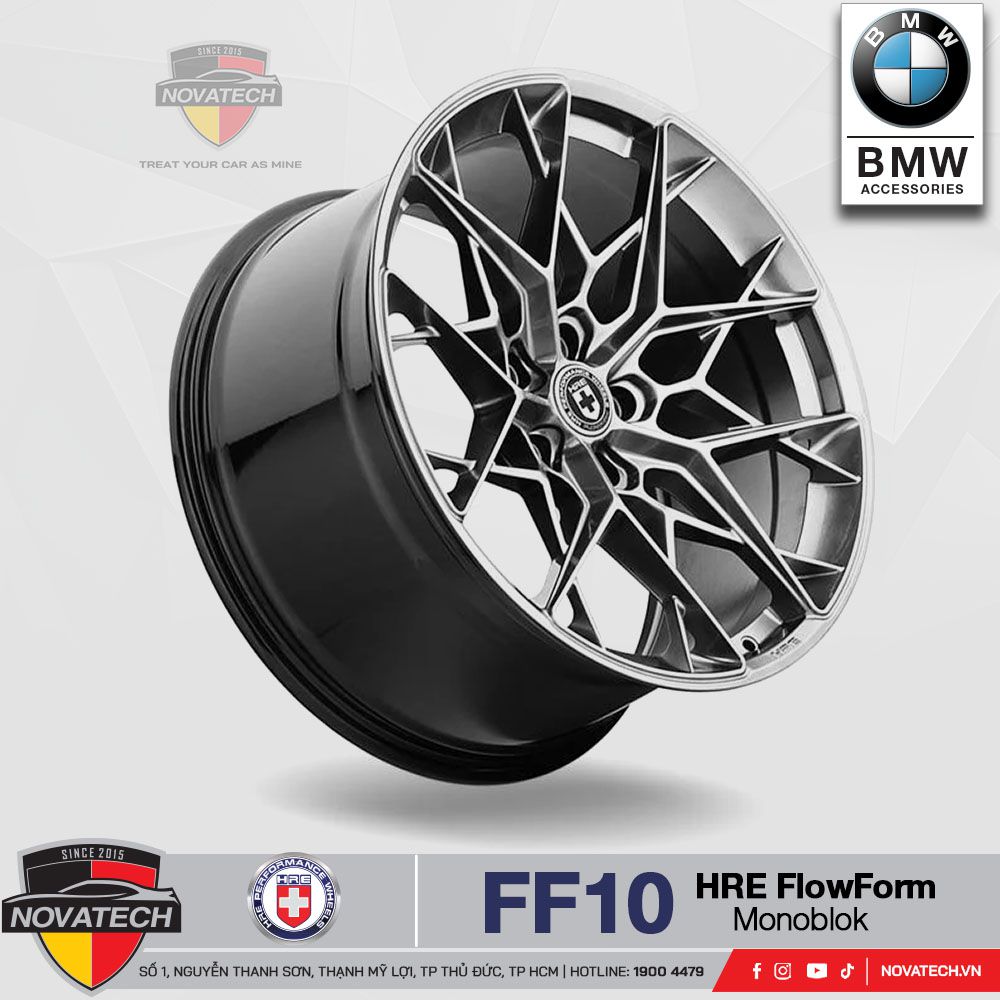 Mâm HRE FF10 FlowForm cho BMW G20 – Thiết kế 10 chấu kép, màu Liquid Silver