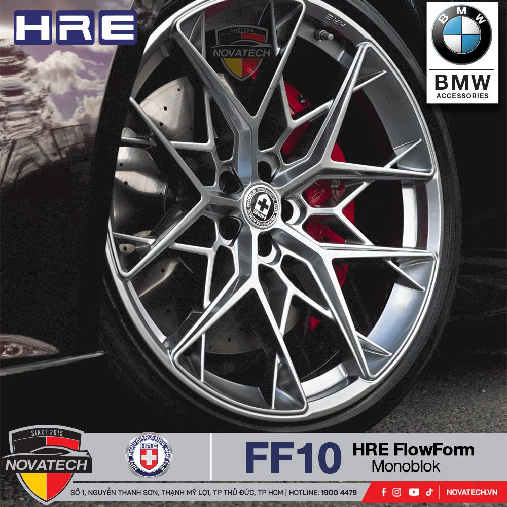 Mâm HRE FF10 FlowForm cho BMW G20 – Thiết kế 10 chấu kép, màu Liquid Silver