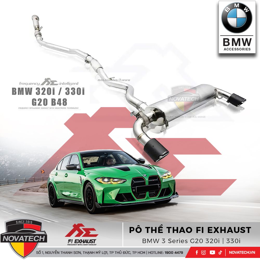 Pô Fi Exhaust cho BMW 3 Series G20 320i (B48) – Van điều khiển âm thanh, Inox T304