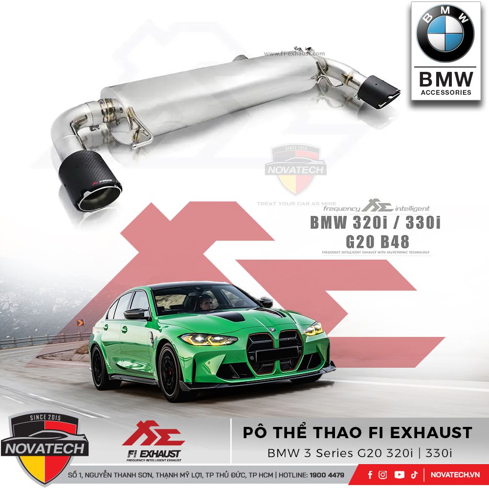 Pô Fi Exhaust cho BMW 3 Series G20 320i (B48) – Van điều khiển âm thanh, Inox T304