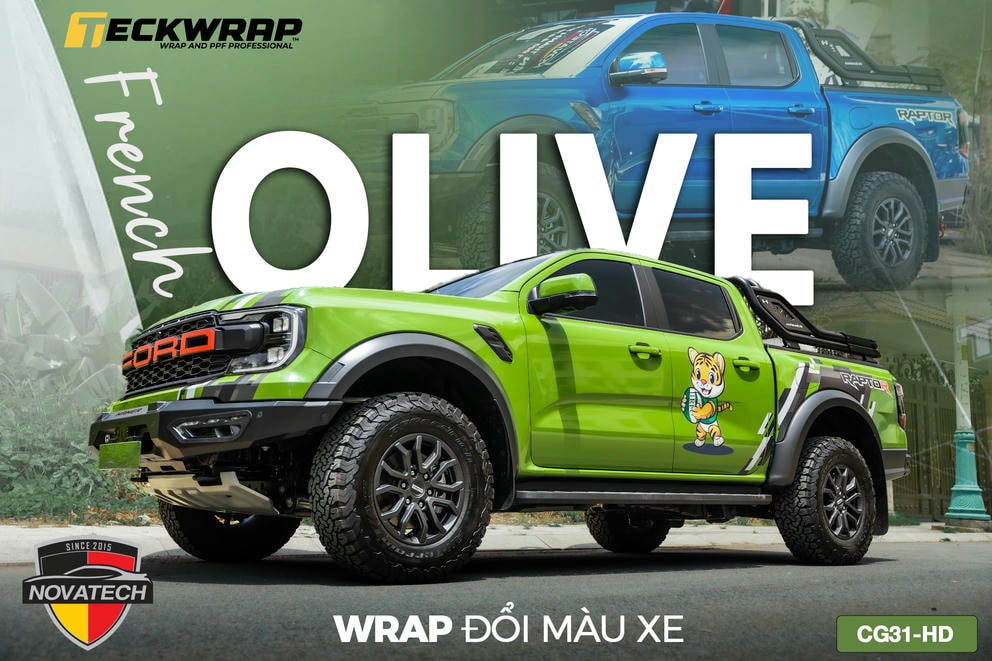 wrap đổi màu Ford Ranger Raptor màu French Olive CG31-HD